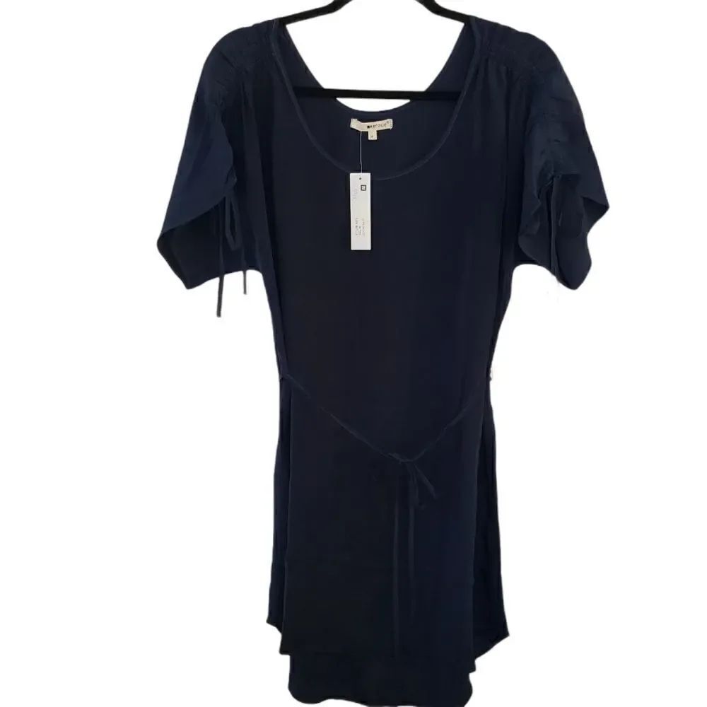 LAmade 100% Silk Navy Blue Short Sleeve Mini Dress Lightweight Size Medium